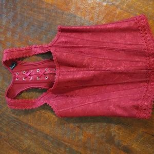 SOLD EUC Victorian Edwardian Dirndl Style Wine Burgundy Corset Vest Top Boning